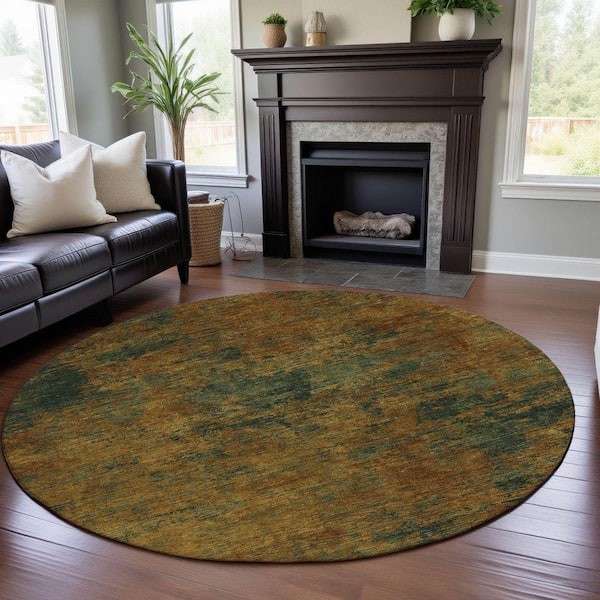 Mayfield Premium Machine Washable Abstract AMF1093 Copper 8 ft. x 8 ft. Round Rug