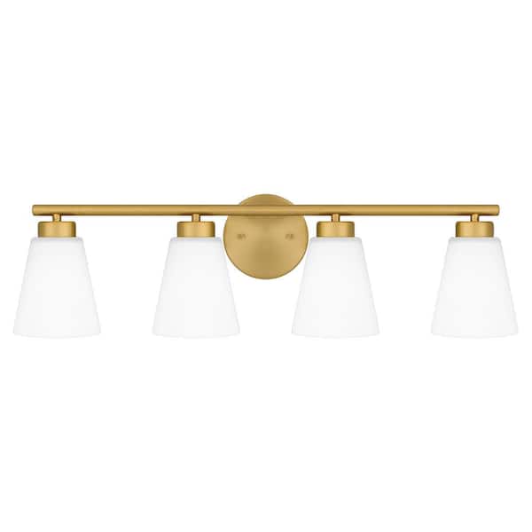Hampton Bay Eastburn 28.13 in. 4-Light Gold Vanity Light with Frosted Glass Shades