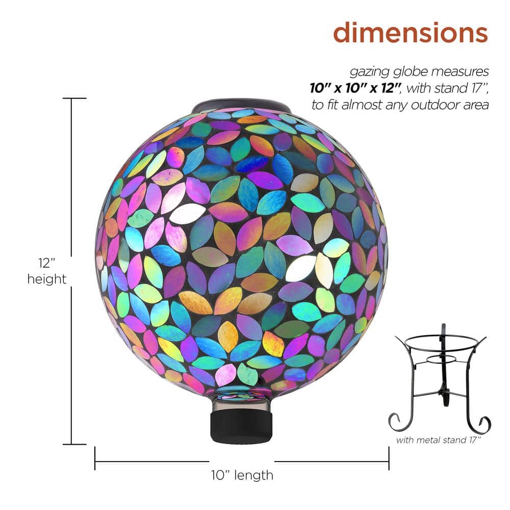 11" Solar Mosaic Iron/Glass Gazing Globe with Stand Purple - Alpine Corporation