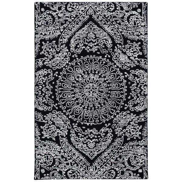 SAFAVIEH Metro Black/Ivory 6 ft. x 9 ft. Medallion Floral Area Rug