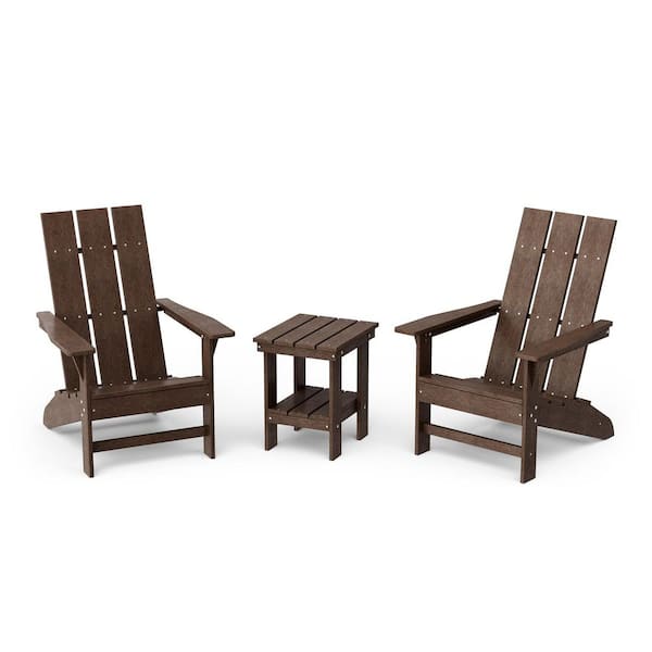 Wildridge Freedom Tudor Brown HDPE Plastic Modern Outdoor Adirondack Chair with Side Table (2-Pack)