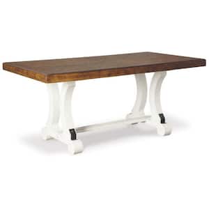 36 in. White and Brown Wood Double Pedestal Dining Table (Seat of 8)
