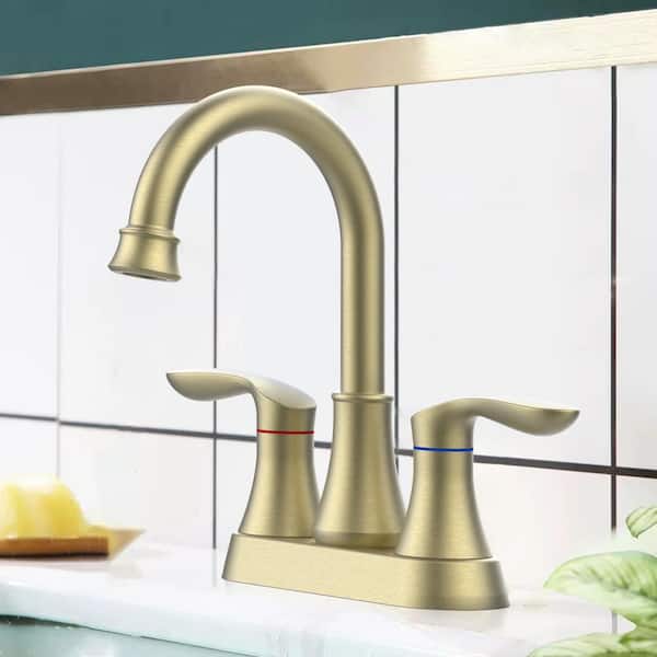 4 in. Centerset 2-Handle 3-Hole Bathroom Sink Faucet with Pop up Drain in Brushed Gold
