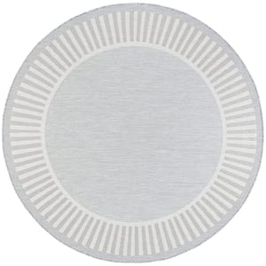 Eco Striped Border Gray 6 ft. Round Indoor/Outdoor Area Rug