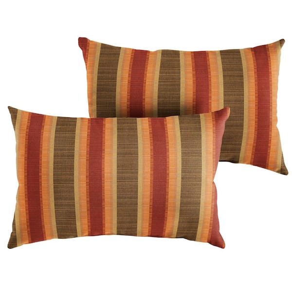 SORRA HOME Sunbrella Autumn Stripe Rectangular Outdoor Knife Edge Lumbar Pillows (2-Pack)