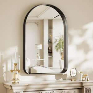 24 in. W x 36 in. H Arch Metal Deep Framed Wall Bathroom Vanity Mirror Black