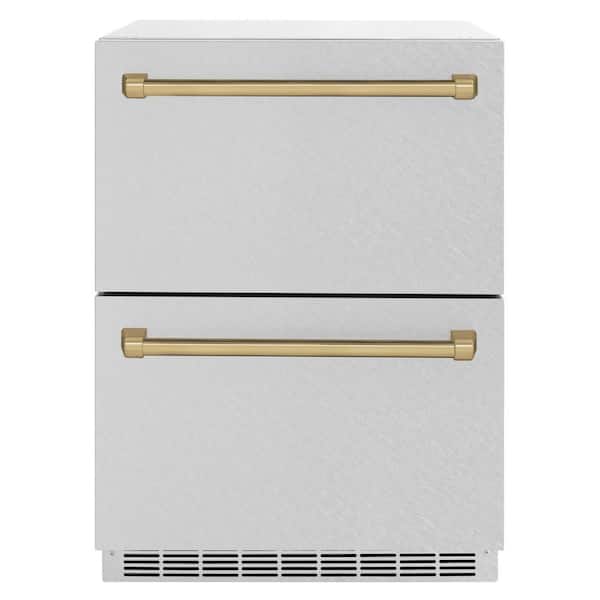 24 in. Autograph Touchstone 168 Can Outdoor Refrigerator Drawer in Satin Stainless Steel and Bronze Handles