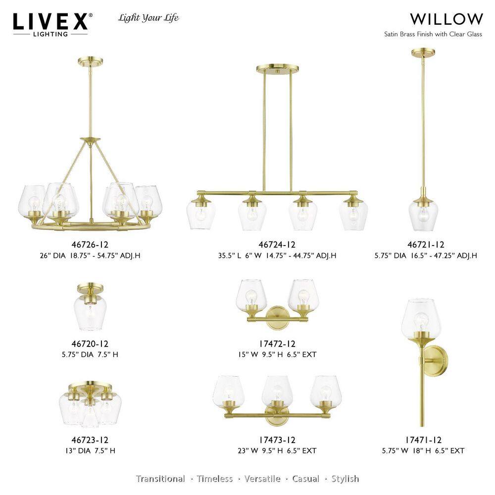 Elegant Willow 6-Light Chandelier with Clear Glass in Satin Brass