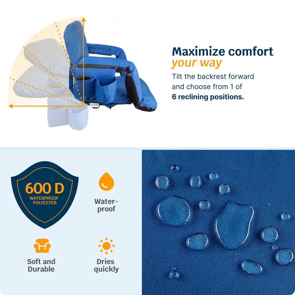 Royal Blue Heated Reclining Stadium Seat with Armrests