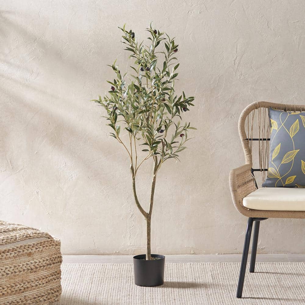 4' Green Plastic Potted Artificial Olive Tree