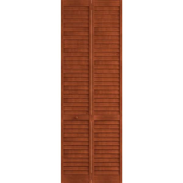 Veranda 36 in. x 96 in. Louver Pine Mahogany Plantation Interior Closet Bi-fold Door