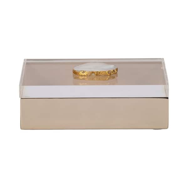 Clear 7 in. x 5 in. Metal Decorative Box With Acrylic Lid Agate Knob