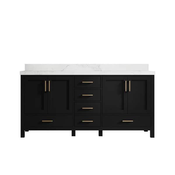 Willow Collections Malibu 72 in. W x 22 in. D x 36 in. H Double Sink Bath Vanity in Black with 2 in. Calcutta Nuvo Qt. Top