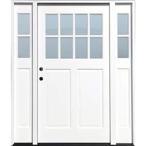 Cottage 70 in. x 80 in. White Right Hand Inswing Clear 8-Lite 2-Panel Painted Wood Prehung Entry Door W/ 11 in. Sidelite