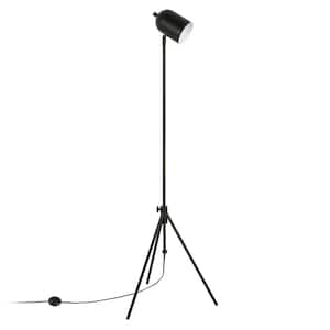 56 in. Black 1 1-Way (On/Off) Tripod Floor Lamp for Living Room with Metal Dome Shade
