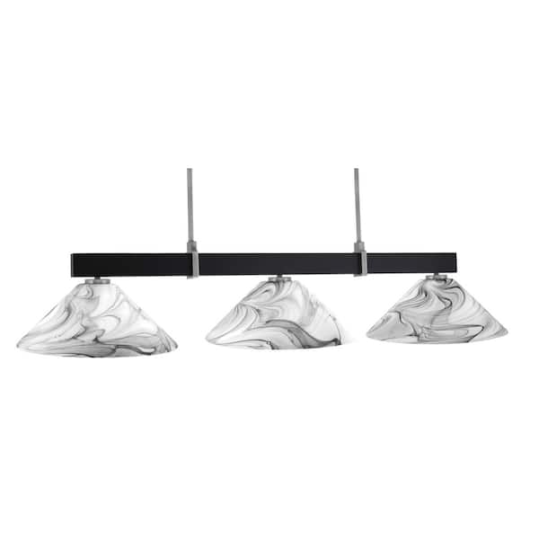 Unbranded Balmore 3-Light Matte Black and Graphite Billiard Light with 16 in. Onyx Swirl Glass Shades
