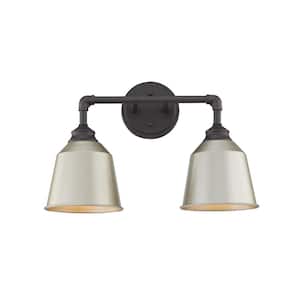 Belfort 9 in. 2-Lights Vanity Light in Burning Gray with Painted Slive Metal Shades Wall Sconces