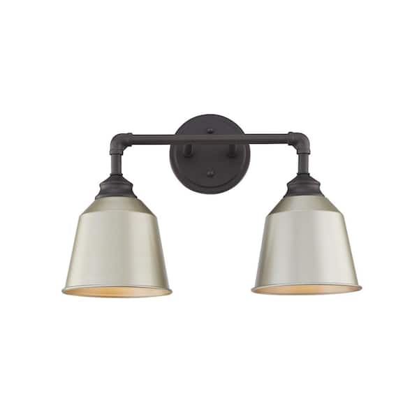 Unbranded Belfort 9 in. 2-Lights Vanity Light in Burning Gray with Painted Slive Metal Shades Wall Sconces