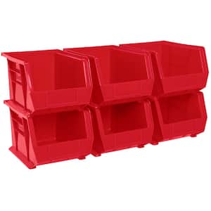 AkroBin 8.1 in. 50 lbs. Storage Tote Bin in Red with 1.8 Gal. Storage Capacity (6-Pack)
