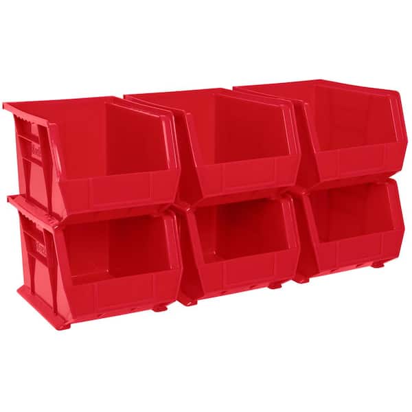 30239 Series, 8 1/4 in. W x 10 7/8 in. D x 7 in. H, Red Plastic Stackable Storage Bins Hanging Organizer, 6-Pack