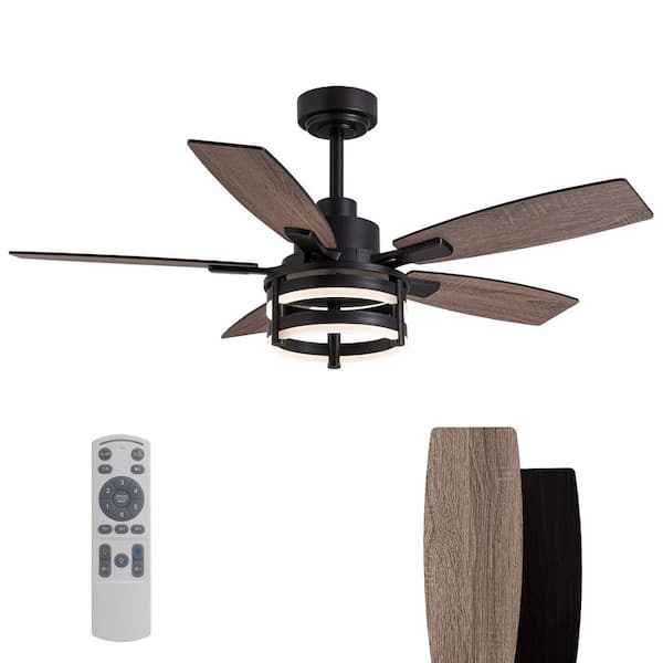 46 in. Indoor Black Downrod Mount Ceiling Fan with Integrated LED with Remote Control Included