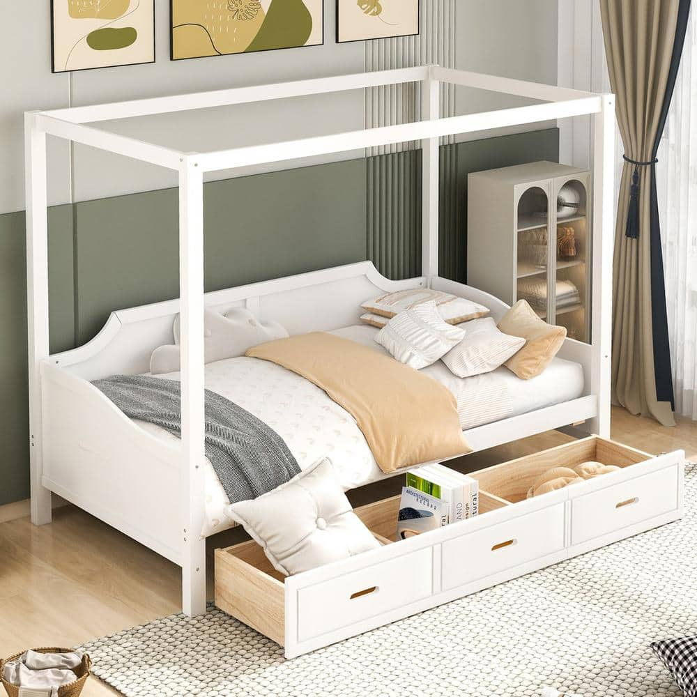 JASMODER White Fabric Frame Twin Platform Bed for Home or Office ...