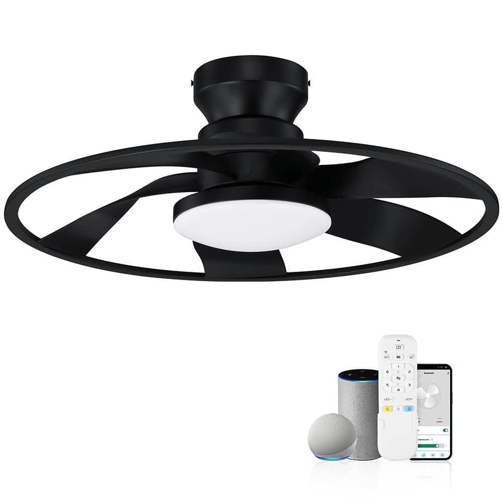 22 in. Smart Indoor Outdoor Bladeless Flush Mount Ceiling Fans w/ Lights Re