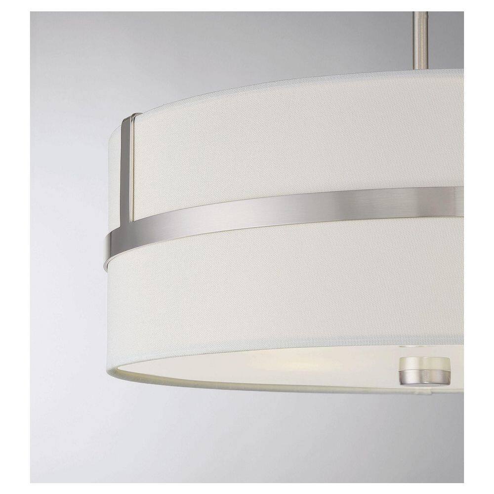 Contemporary Brushed Nickel Drum Pendant with White Shade