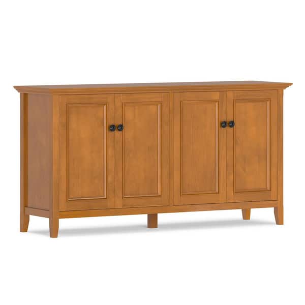 Amherst 66 in. Wide Solid Wood 4-Door Storage Cabinet in Light Golden Brown