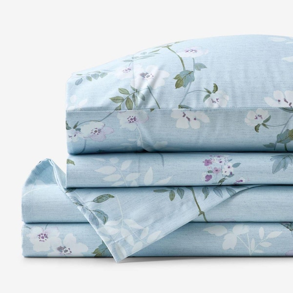 Legends Hotel Wispy Meadow Wrinkle-Free Sateen Blue Multi King Sheet Set