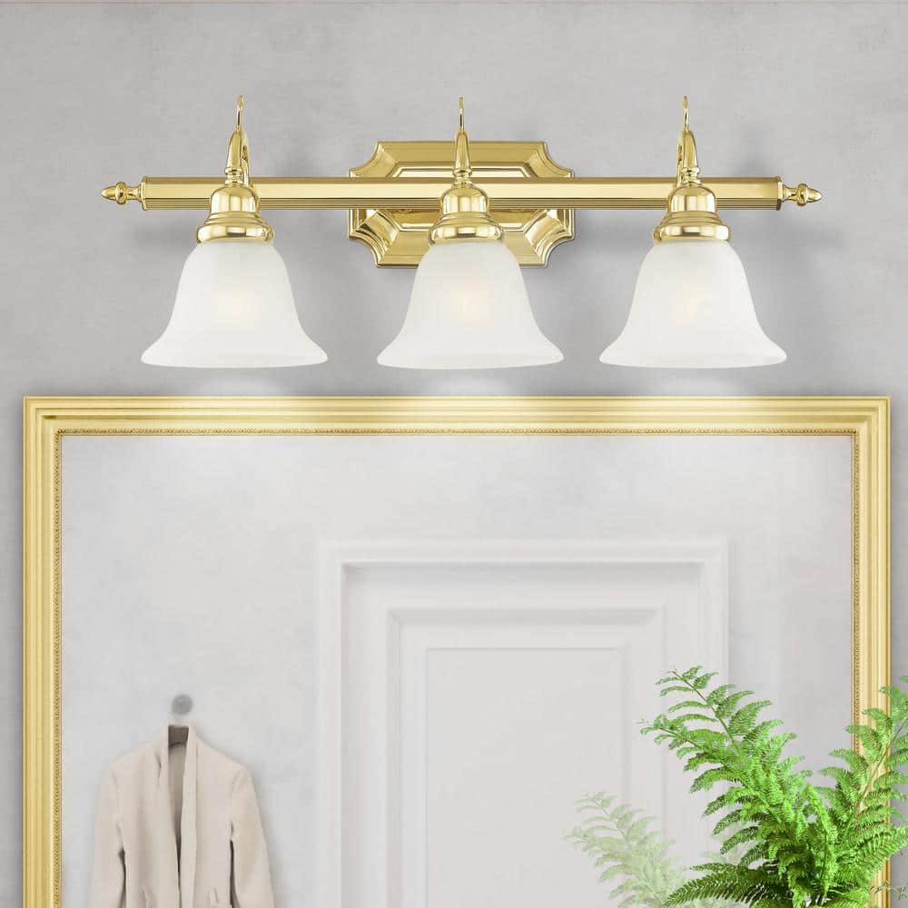 Polished Brass 3-Light Vanity with Alabaster Glass Shades