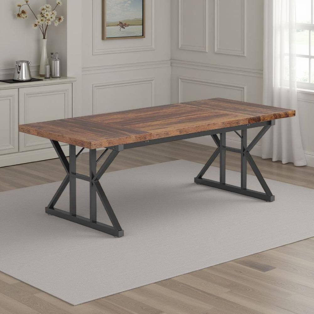 Modern Brown Wood 70.86 in. Double Pedestal Dining Table Seats 6