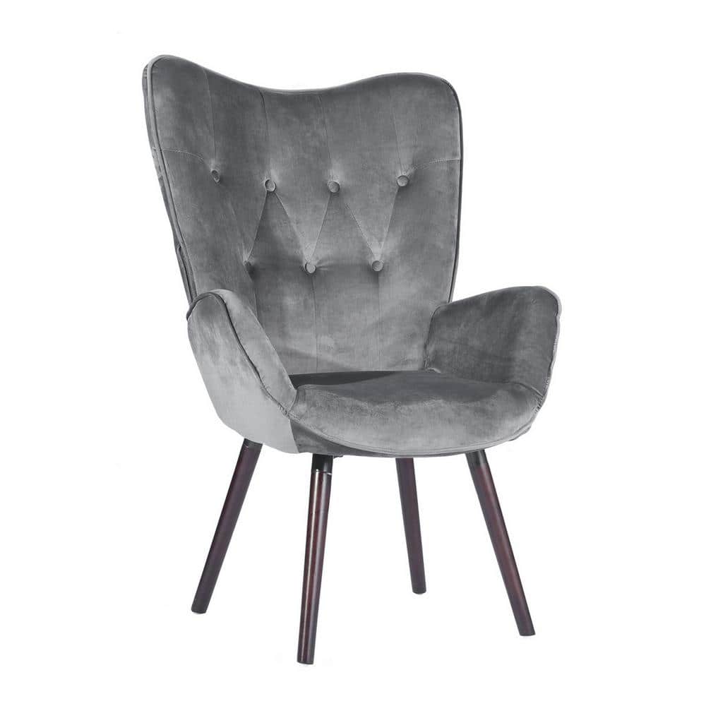 Furniturer Kas Gray Velvet Tufted Arm Chair Kas Kd Velvet Grey The Home Depot