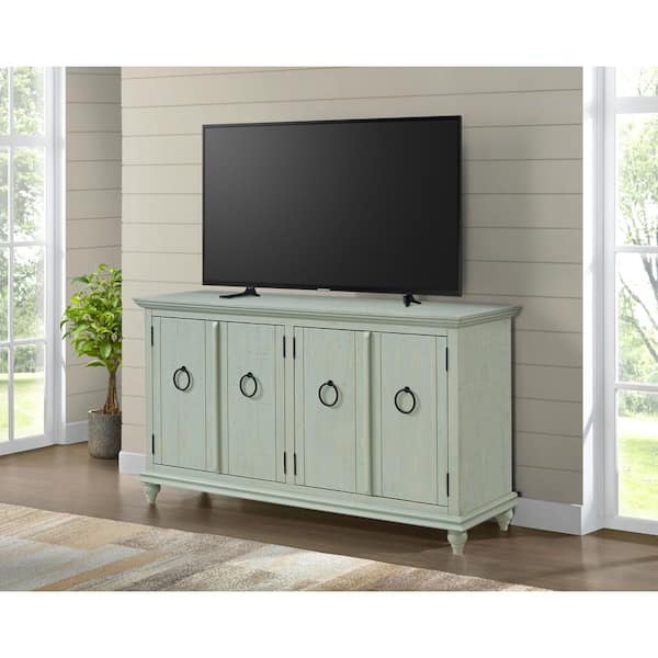 Garden District 65 in. Antique Sage Green Solid Wood TV Stand, Fits Up to 70 in. TV with 4-Doors