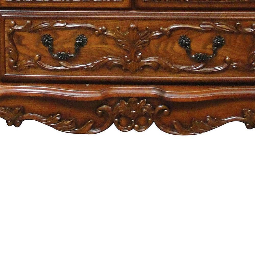 Dresden Cherry Oak 5-Drawer Chest with Carved Details