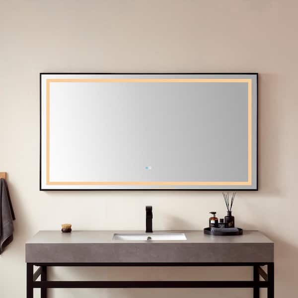 ROSWELL Teruel 60 in. W x 32 in. H Large Rectangular Aluminum Framed LED Wall Bathroom Vanity Mirror in Matte Black