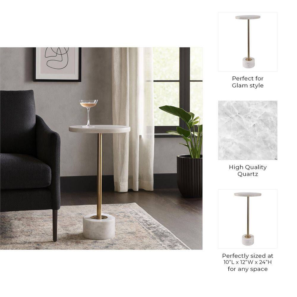 10 in. Pink Round Stone Top Quartz Iron Base End Table - thumbnail 3