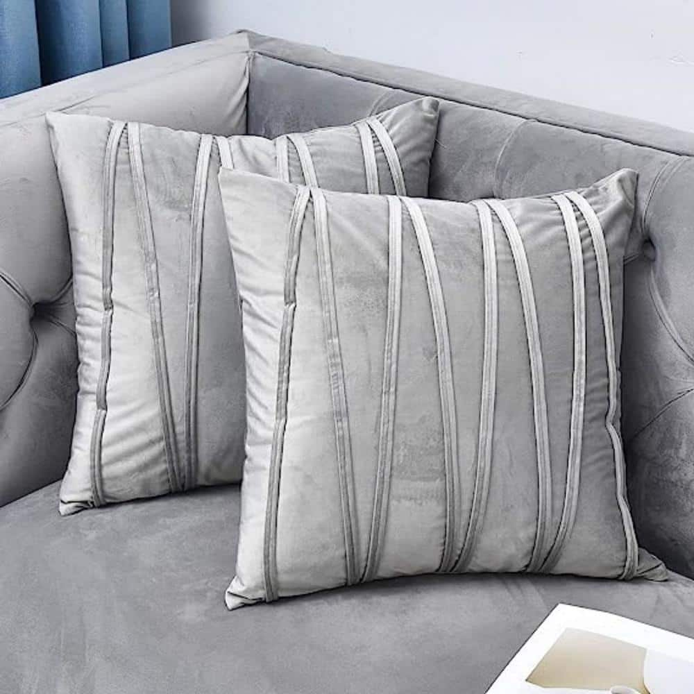 Velvet Grey Throw Pillow Cover, 18 X 18 Inches Decorative Throw Pillows For  Couch Sofa Bed, Gray Square Cushion Covers With Zipper Closure Set Of 2