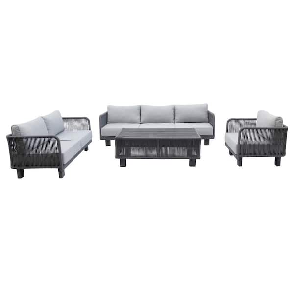 Unbranded Cancun 4-Piece Aluminum Frame Outdoor Patio Deep Seating Furniture Durable Conversation Set with Olefin Grey Cushions