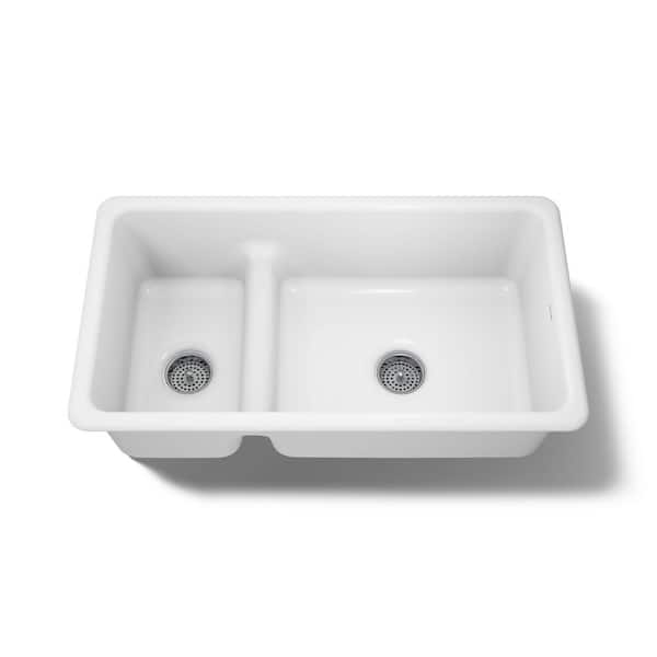 Iron Tones Smart Divide Undermount Cast Iron 33 in. Double Bowl Kitchen Sink in White