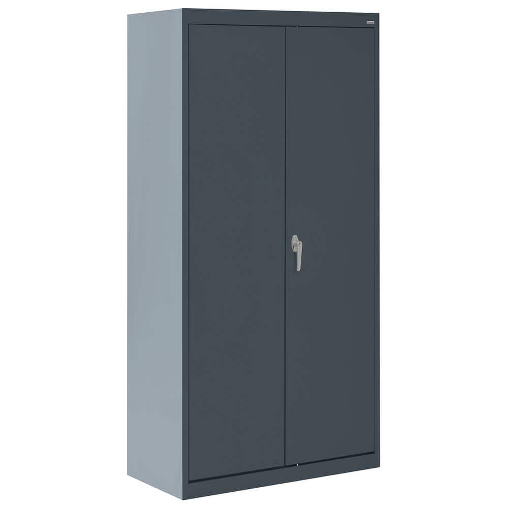 Charcoal Gray Steel Freestanding Lockable Office Cabinet with Adjustable Shelving