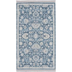 Lennox Blue/Ivory doormat 2 ft. x 4 ft. Bordered Transitional Area Rug