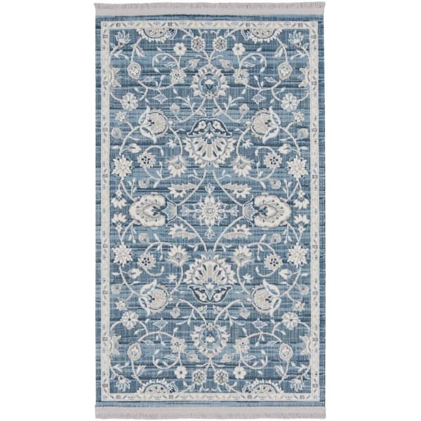 Nourison Lennox Blue/Ivory doormat 2 ft. x 4 ft. Bordered Transitional Area Rug