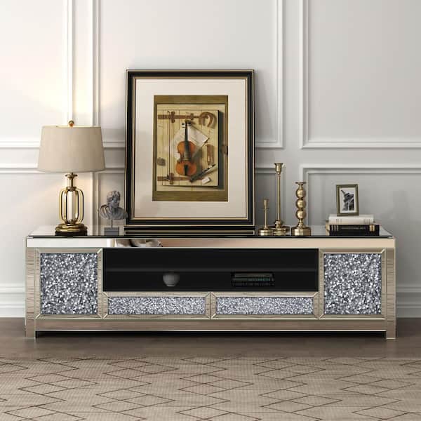 KOHROS 20 in. Silver TV Stand Entertainment Center Fits TV's up to 71 in.