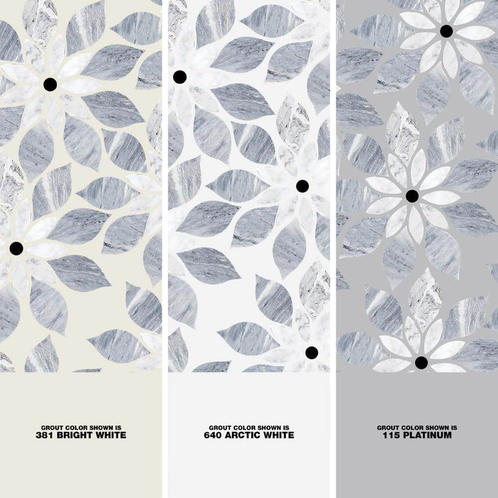 Thistle Blue Marble Flower Mosaic Tile Sheet