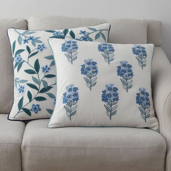 Company Cotton Julienne Floral Garden Decorative Blue 20 in. L x 20 in. W Throw Pillow Cover