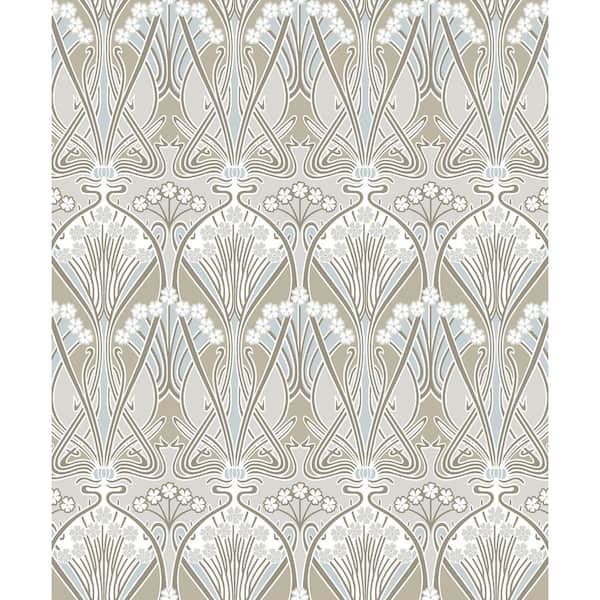 Seabrook Designs Soft Taupe and Blue Mist Dragonfly Damask Unpasted Nonwoven Paper Wallpaper Roll 57.5 sq. ft.