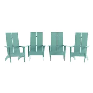 Sawyer Blue/Green Weather Resistant Faux Wood Resin Adirondack Lounge Chair in Sea Foam (Set of 4)