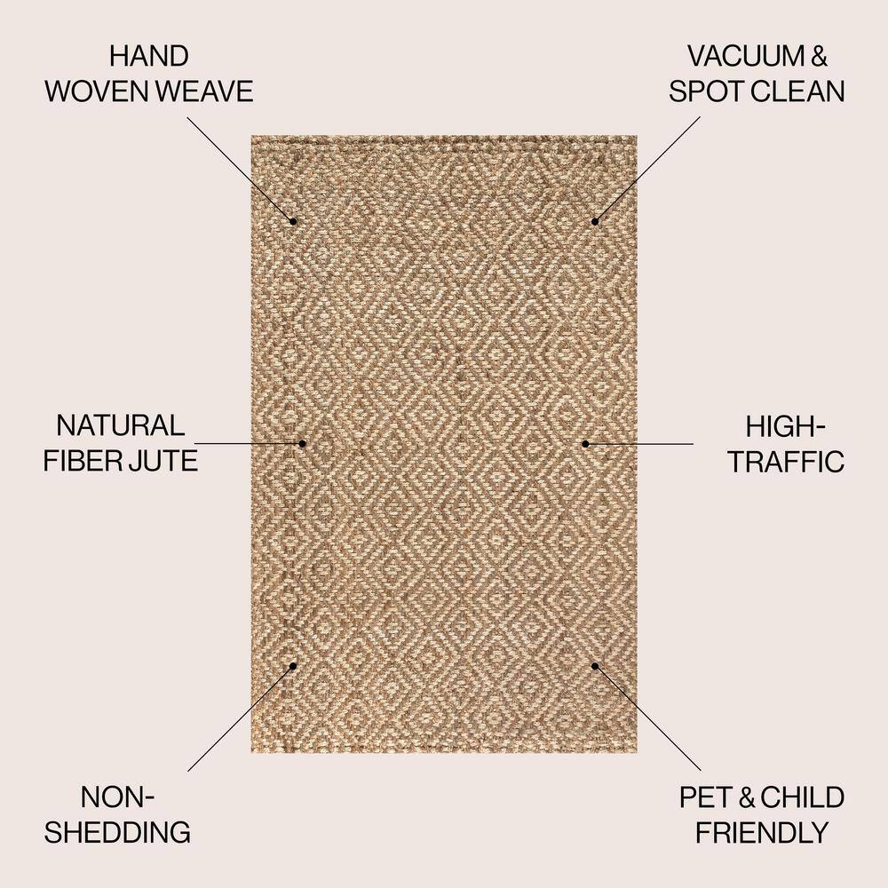 Hira Handwoven Natural Jute Diamond Pattern Area Rug