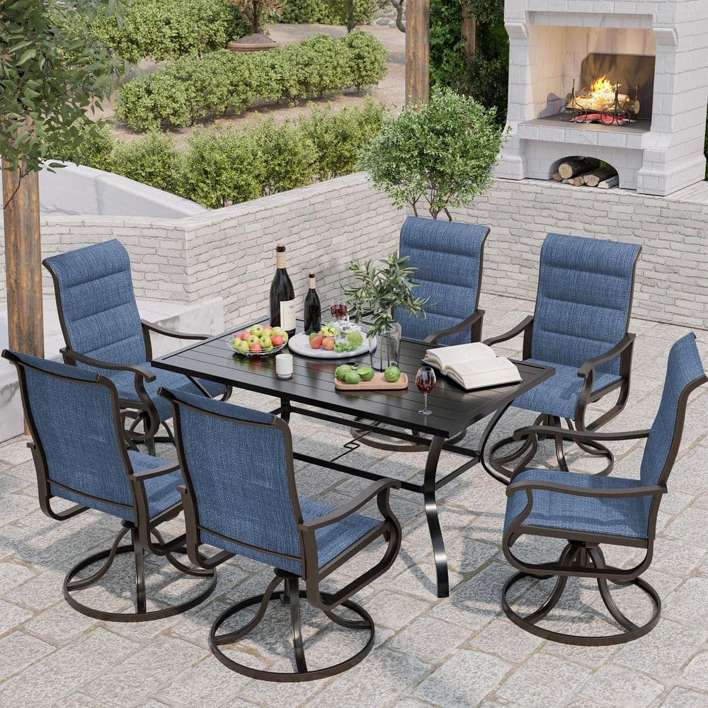 Navy Blue Padded Swivel Textilene Outdoor Dining Chair Set Of 6 price history on PriceWatchPro